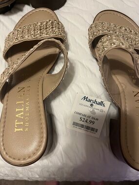 Italian Shoemakers Nude Beaded Slide Sandals